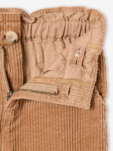 Ruime ribfluwelen paperbag-stijl broek voor meisjes bordeauxrood+kameel+marineblauw+olijf+zachtpaars - vertbaudet enfant 