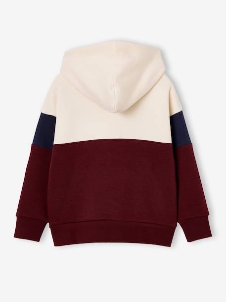 sweater  met capuchon voor jongens met colourblocking bordeauxrood+rood - vertbaudet enfant 
