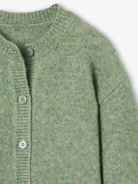 Gebreid meisjesvest met lange mouwen ecru+lavendel+saliegroen - vertbaudet enfant 