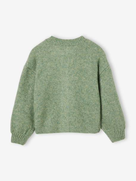 Gebreid meisjesvest met lange mouwen ecru+lavendel+saliegroen - vertbaudet enfant 