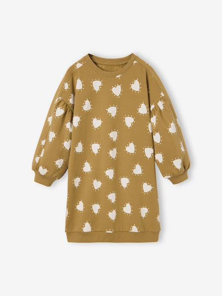 Korte sweatjurk met bloemenprint ecru+olijf - vertbaudet enfant 