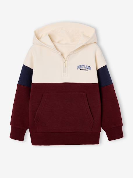 sweater  met capuchon voor jongens met colourblocking bordeauxrood+rood - vertbaudet enfant 