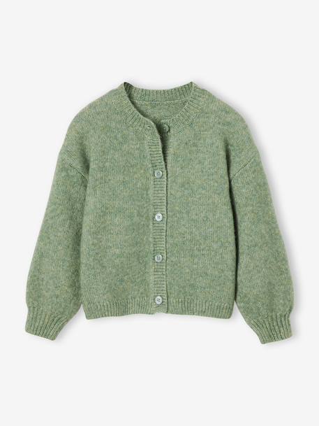 Gebreid meisjesvest met lange mouwen ecru+lavendel+saliegroen - vertbaudet enfant 