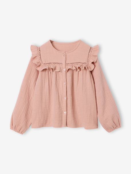 Blouse met lange mouwen voor meisjes leiblauw+roze (poederkleur)+vanille - vertbaudet enfant 