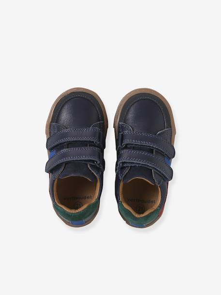 Leren geborstelde babysneakers ecru+marineblauw+veel wit - vertbaudet enfant 
