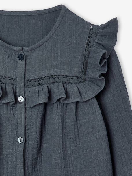 Blouse met lange mouwen voor meisjes leiblauw+roze (poederkleur)+vanille - vertbaudet enfant 