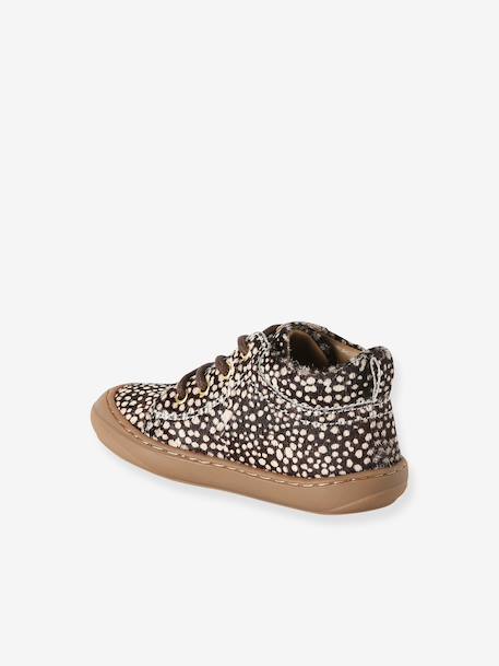 Baby eerste stapjes, veterschoenen van soepel leer bruin+donkerbruin+fuchsia+goudgeel+rozen - vertbaudet enfant 