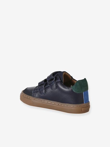 Leren geborstelde babysneakers ecru+marineblauw+veel wit - vertbaudet enfant 