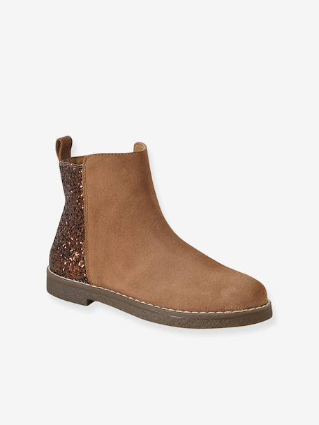 Leren boots voor meisjes met glitter, kleuterschoolcollectie kameel+marineblauw - vertbaudet enfant 