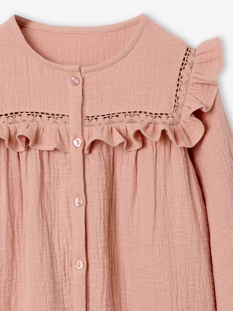 Blouse met lange mouwen voor meisjes leiblauw+roze (poederkleur)+vanille - vertbaudet enfant 