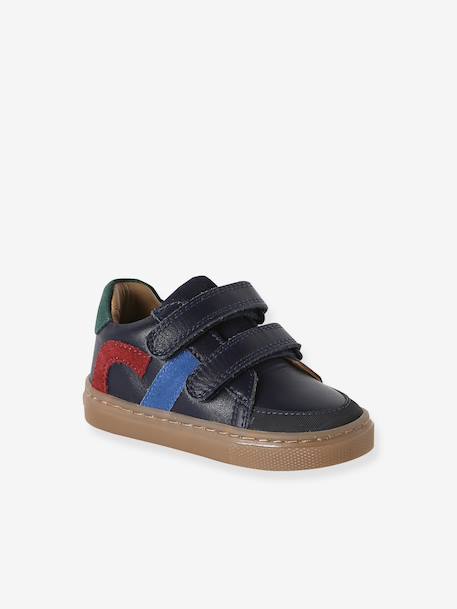 Leren geborstelde babysneakers ecru+marineblauw+veel wit - vertbaudet enfant 