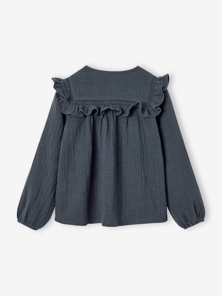 Blouse met lange mouwen voor meisjes leiblauw+roze (poederkleur)+vanille - vertbaudet enfant 