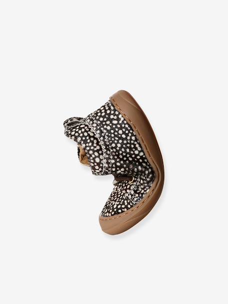 Baby eerste stapjes, veterschoenen van soepel leer bruin+donkerbruin+fuchsia+goudgeel+rozen - vertbaudet enfant 