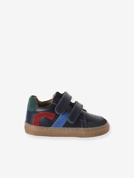 Leren geborstelde babysneakers ecru+marineblauw+veel wit - vertbaudet enfant 