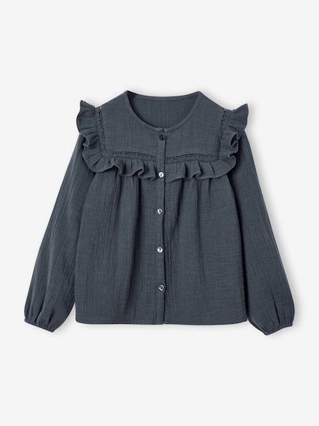Blouse met lange mouwen voor meisjes leiblauw+roze (poederkleur)+vanille - vertbaudet enfant 