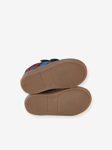Leren geborstelde babysneakers ecru+marineblauw+veel wit - vertbaudet enfant 
