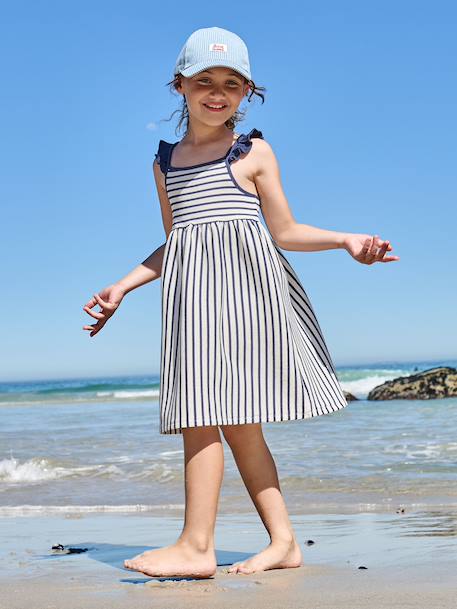 Meisjesjurk zonder mouwen marineblauw+oudroze - vertbaudet enfant 