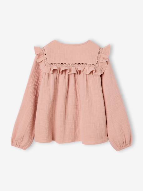 Blouse met lange mouwen voor meisjes leiblauw+roze (poederkleur)+vanille - vertbaudet enfant 