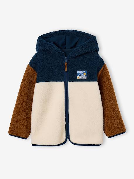 Sherpavest met capuchon jongen dennen+middenblauw - vertbaudet enfant 