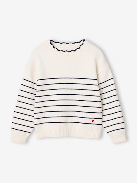 Gestreepte meisjestrui met lange mouwen framboos+marineblauw+rozen - vertbaudet enfant 