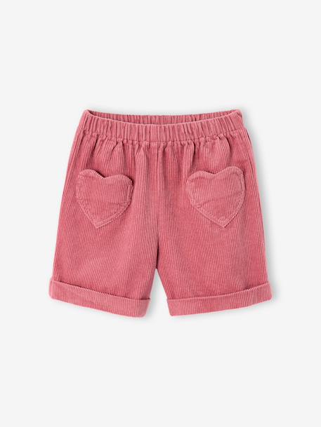 Short van velours met hartvormige zakken voor meisjes, gemakkelijk aan te trekken. kaki+marineblauw+oudroze+rozen - vertbaudet enfant 