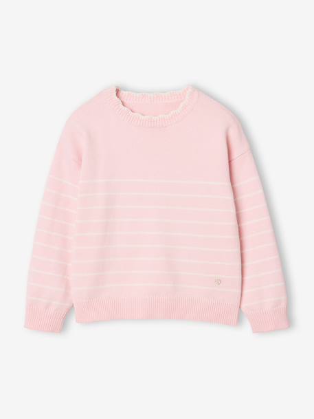 Gestreepte meisjestrui met lange mouwen framboos+marineblauw+rozen - vertbaudet enfant 