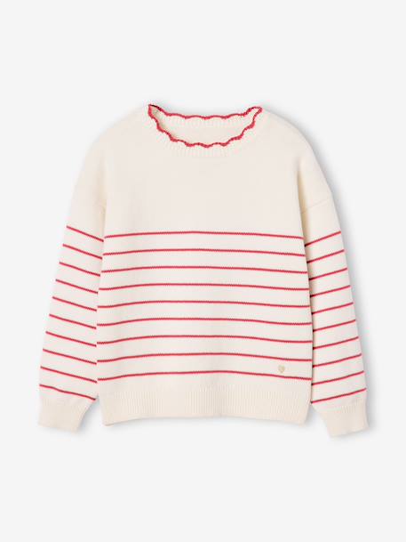 Gestreepte meisjestrui met lange mouwen framboos+marineblauw+rozen - vertbaudet enfant 