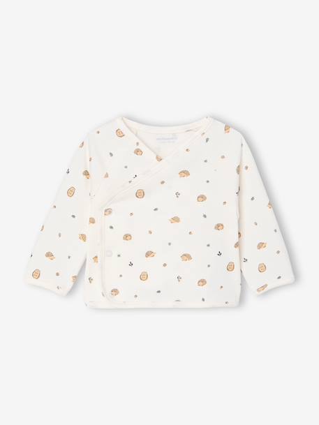 Newborn wikkelshirt met lange mouwen cappuccino+ecru+saliegroen - vertbaudet enfant 
