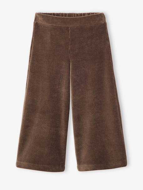 Wijde, fluwelen broek voor meisjes antraciet+bruin+chocoladebruin+ecru+grijsblauw+kaki+pruim+rozen+zachtpaars - vertbaudet enfant 