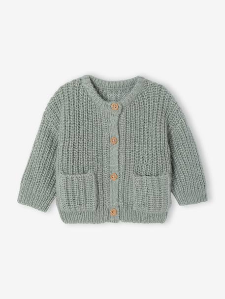 Babyvestje van grof gebreid breisel gemêleerd beige+saliegroen - vertbaudet enfant 