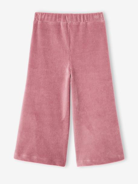 Wijde, fluwelen broek voor meisjes antraciet+bruin+chocoladebruin+ecru+grijsblauw+kaki+pruim+rozen+zachtpaars - vertbaudet enfant 