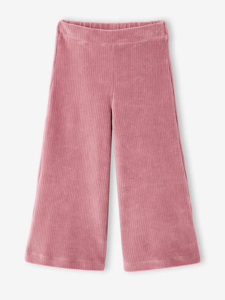 Wijde, fluwelen broek voor meisjes antraciet+bruin+chocoladebruin+ecru+grijsblauw+kaki+pruim+rozen+zachtpaars - vertbaudet enfant 