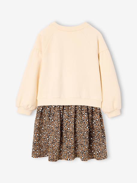 Meisjesjurk van bimateriaal antraciet+ecru+saliegroen+zachtpaars - vertbaudet enfant 