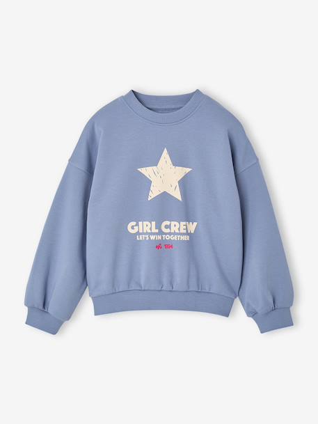 Meisjessweater met ronde hals chambrayblauw+gemêleerd grijs - vertbaudet enfant 