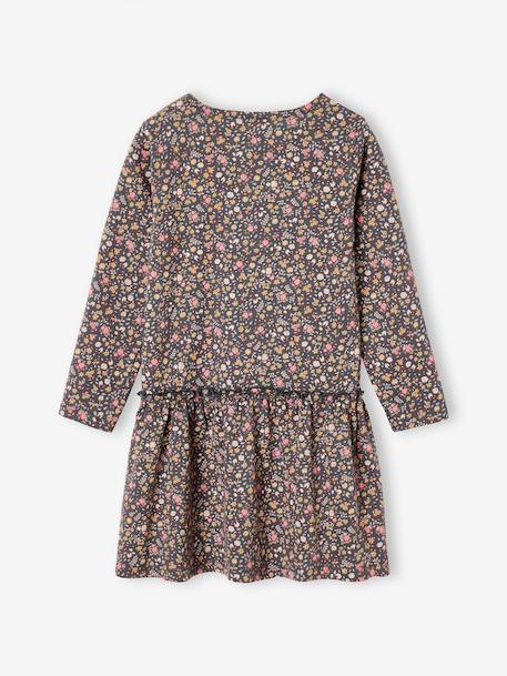 Meisjesjurk met print antraciet+beige (poederkleur)+rozen - vertbaudet enfant 