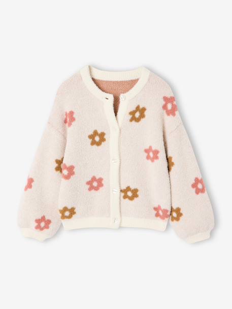 Vestje van schuimbreisel met dierenmotief voor meisjes bruin+chocoladebruin+ecru+groen - vertbaudet enfant 