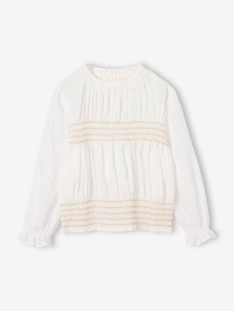 Meisjesblouse met lange mouwen ecru - vertbaudet enfant 