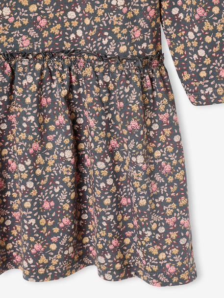 Meisjesjurk met print antraciet+beige (poederkleur)+rozen - vertbaudet enfant 