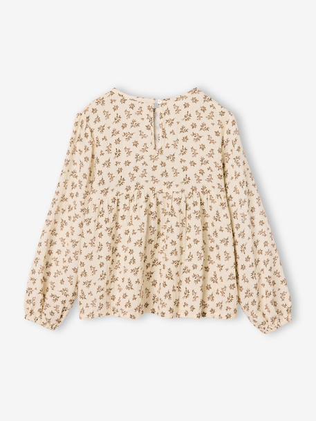 Meisjesblouse met lange mouwen ecru+rouge - vertbaudet enfant 