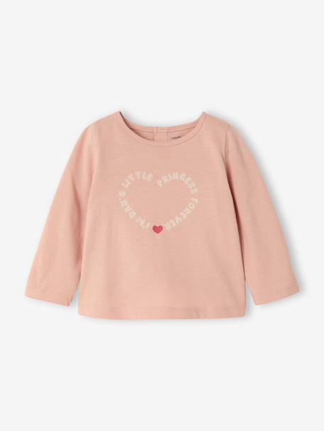 Babyshirt met lange mouwen en print roze (poederkleur)+vanille - vertbaudet enfant 