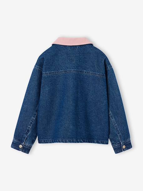 Denim meisjesjas met ribkraag middenblauw - vertbaudet enfant 