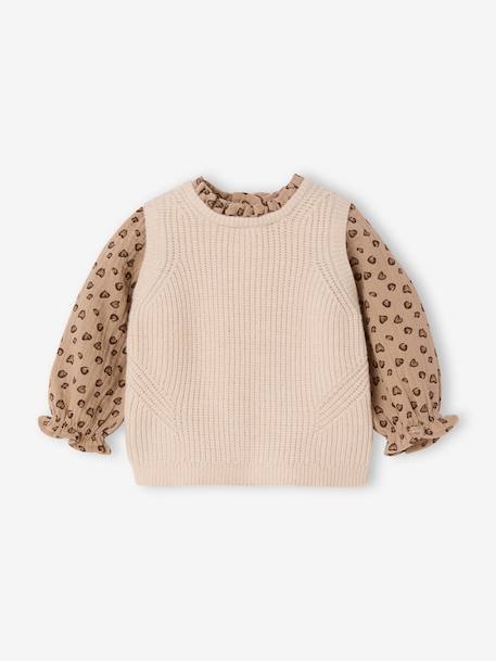 2-in-1 trui baby ecru+hemelsblauw+roze (poederkleur) - vertbaudet enfant 