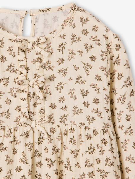 Meisjesblouse met lange mouwen ecru+rouge - vertbaudet enfant 