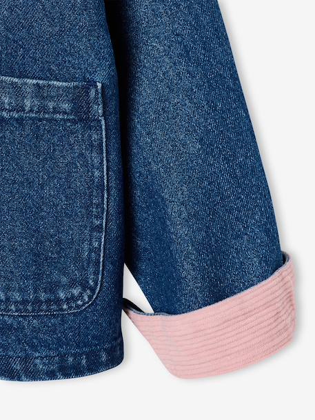 Denim meisjesjas met ribkraag middenblauw - vertbaudet enfant 
