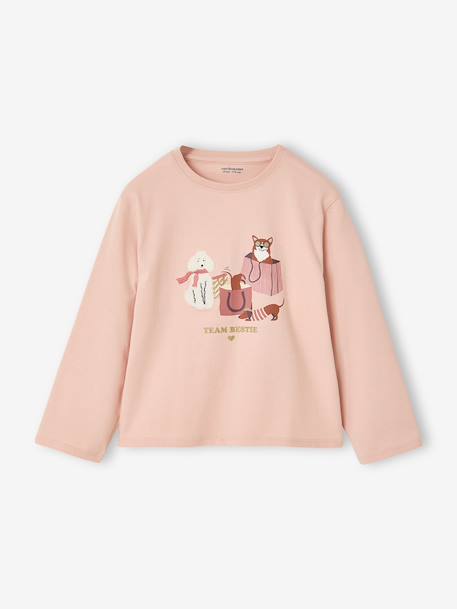 Meisjes T-shirt met lange mouwen roze (poederkleur) - vertbaudet enfant 