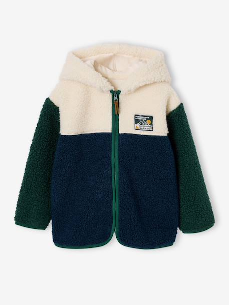 Sherpavest met capuchon jongen dennen+middenblauw - vertbaudet enfant 