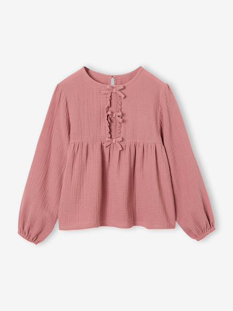 Meisjesblouse met lange mouwen ecru+rouge - vertbaudet enfant 
