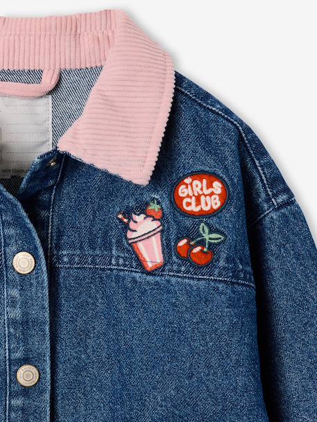 Denim meisjesjas met ribkraag middenblauw - vertbaudet enfant 