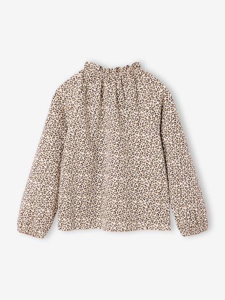 T-shirt met ruches en elastische kraag voor meisjes ecru+marineblauw+vanille - vertbaudet enfant 