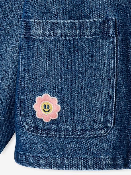 Denim meisjesjas met ribkraag middenblauw - vertbaudet enfant 